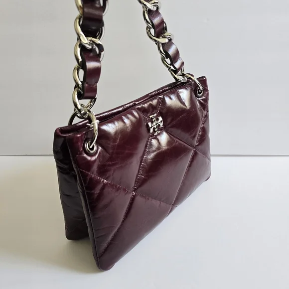 Tory Burch Small Kira Diamond Quilt Distressed Leather Crossbody Bag DarkCarmine - Picture 2 of 8